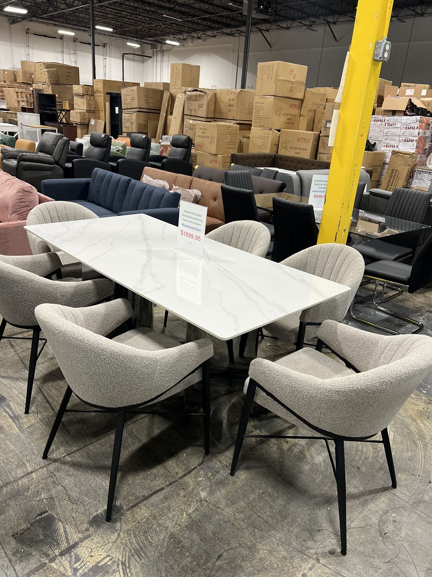 Modern Sintered Stone Dining Table with 6 Chairs / Mesa de comedor moderna de piedra sinterizada con