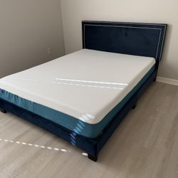 Queen Navy Blue Upholstered Bed