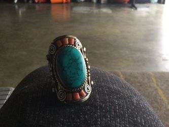 native american turquoise and coral ring