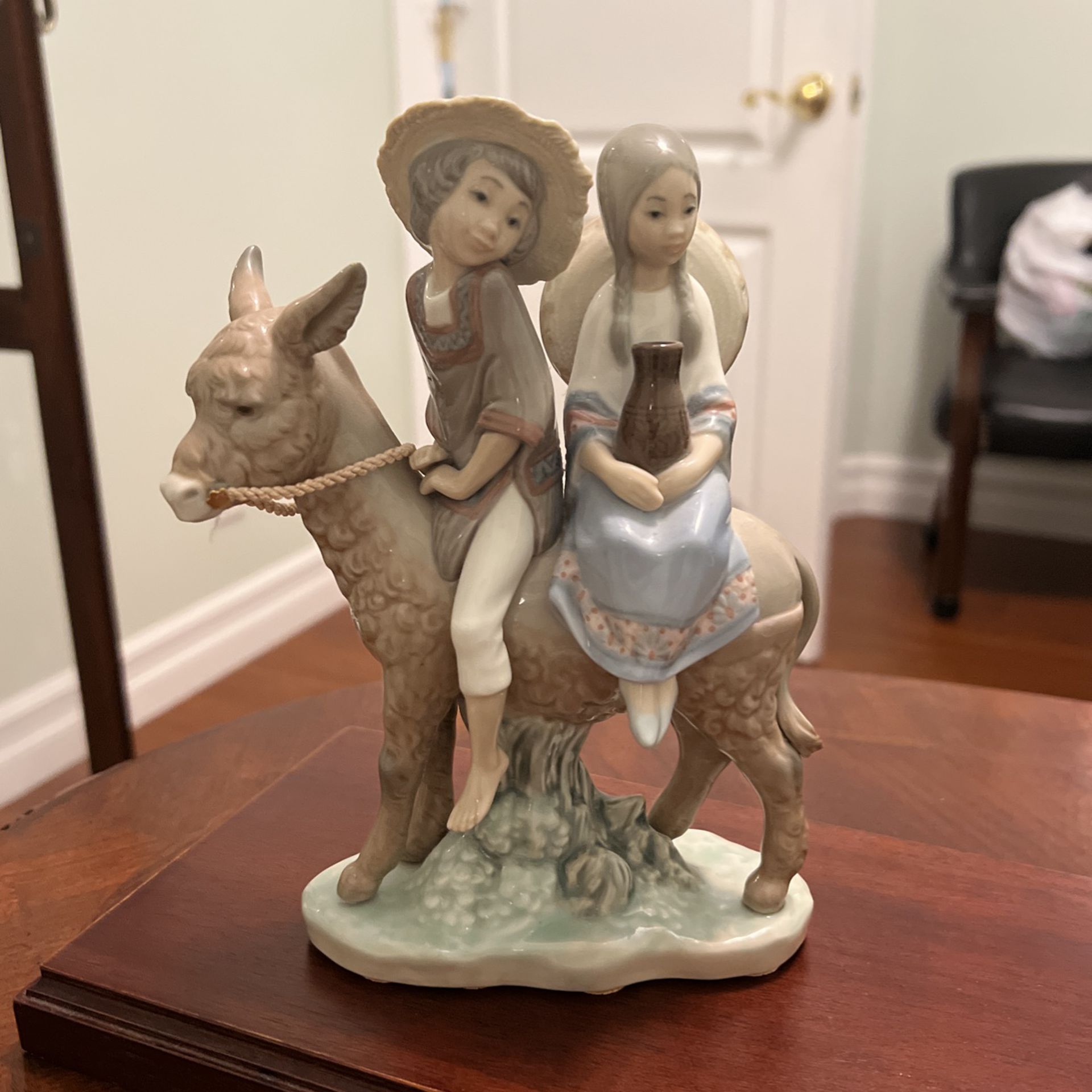 Lladro 5354 Ride in the Country Porcelain Figurine - Boy & Girl on donkey