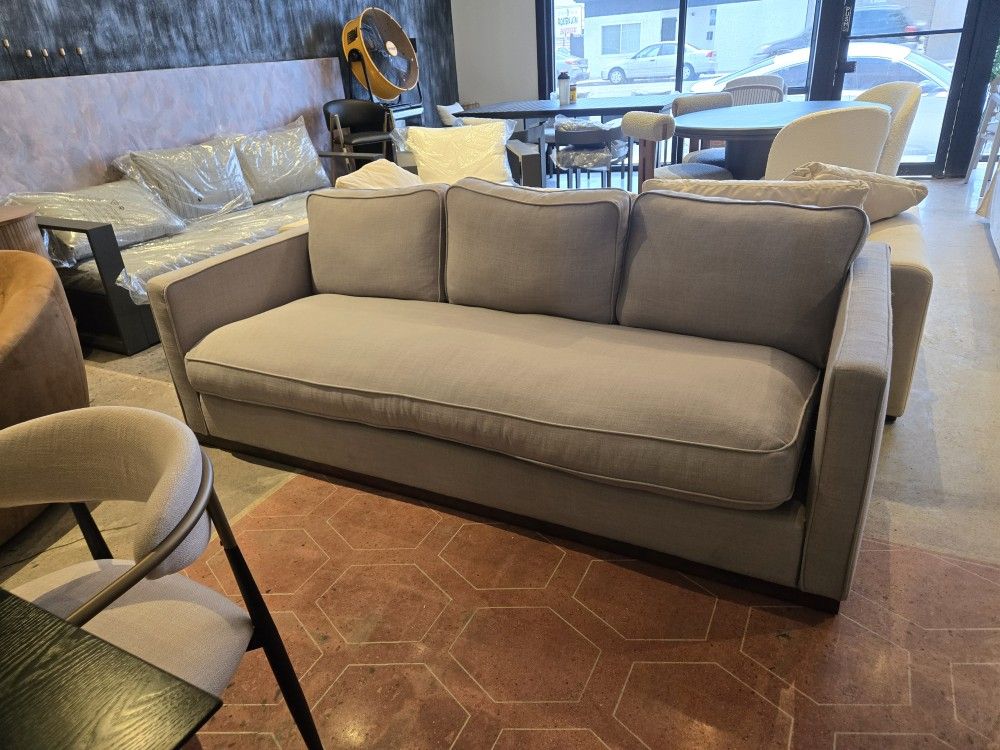 Brand New Gorgeous Modern Down Filled Bench Seat Sofa Upholstered In Smoke High Performance Fabric