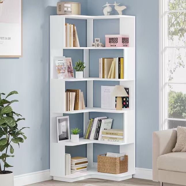 YS0056 Bookshelf White MDF 6 -Shelf Bookcase ( 23.62-in W x 64.95-in H x 23.62-in D ) Finished