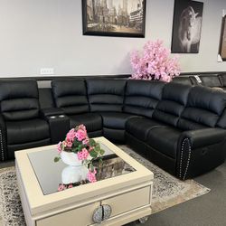 Black Leather Sofa Sectional 