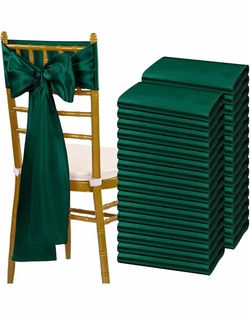 Forest Green Satin Chair Straps Bows,120 PCS 7x108 Inch,Chair Sash Chair Sashes,Universal Chair Cover,Wedding,Birthday,Party,Celebration,Decoration ,B