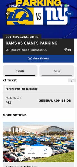 RAMS VS GIANTS  Parking PASS Next to COSM