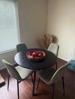 5 Piece Round Dining Set with Four Chenille Chairs