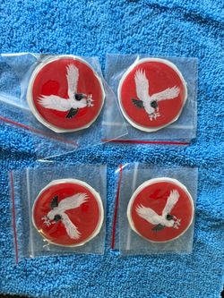 Set of 4 Wire Wheels  2.25” KO’s Chips Red  Blk White