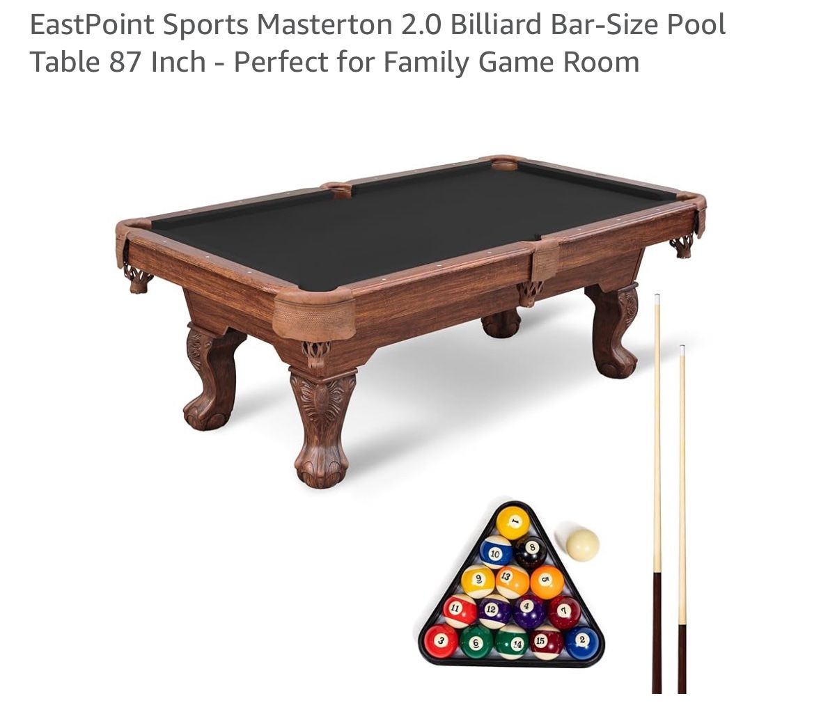 EastPoint Sports Masterton 2.0 Billiard Bar-Size Pool Table 87 Inch - Perfect for Family Game Room