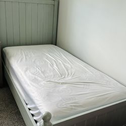 Ethan Allen Twin XL Wooden Bed with mattress. Like new, Baby Blue. Org $2200