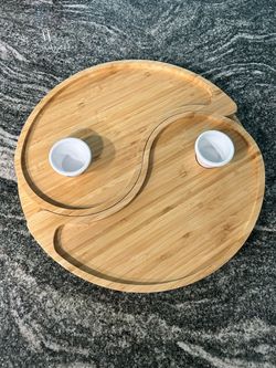 Round Bamboo Charcuterie Board with Dip Bowls