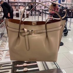 Michael Kors Emilia Large Logo Drawstring Tote Womenโs Latte New