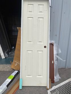 Masonite 24 in. x 80 in. 6 Panel Left-Handed Primed Composite Solid Core Single Prehung Interior Doo