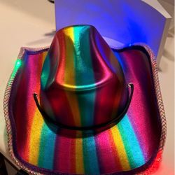 LED Rainbow Striped Party Cowboy Hat - Multicolor