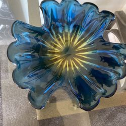 Gorgeous Vintage Italian MURANO Glass Free Form SOMMERSO BOWL Cobalt Blue/Purple