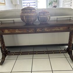 Vintage Hekman Burlwood and Mahogany Console Table