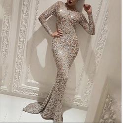 Gold Glitter Formal Pencil Dress