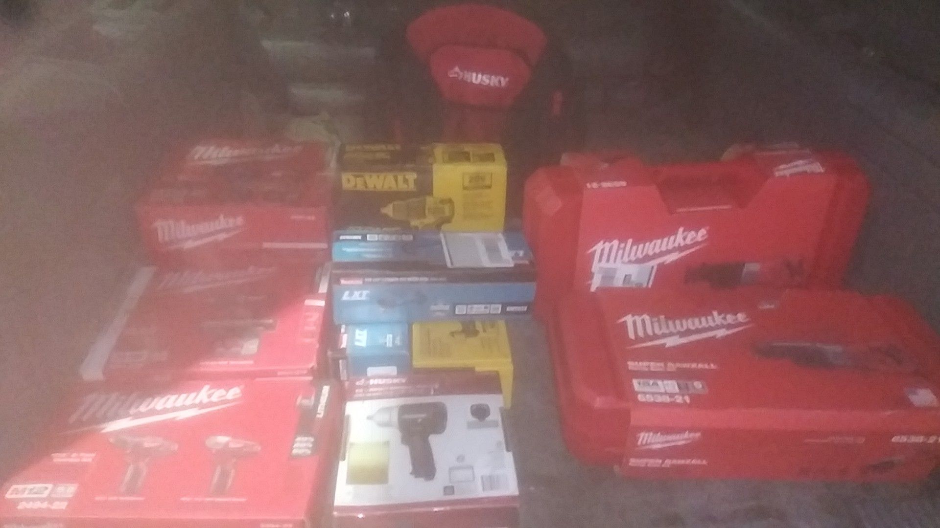 Milwaukee DeWalt husky power tools all brand new almost go tonight best offer takes all what you see in the picture