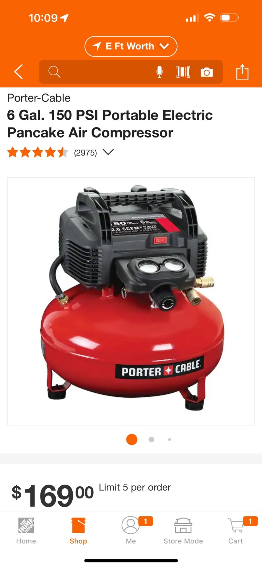 Porter Cable 150 PSI Portable Electric Pancake Air Compressor