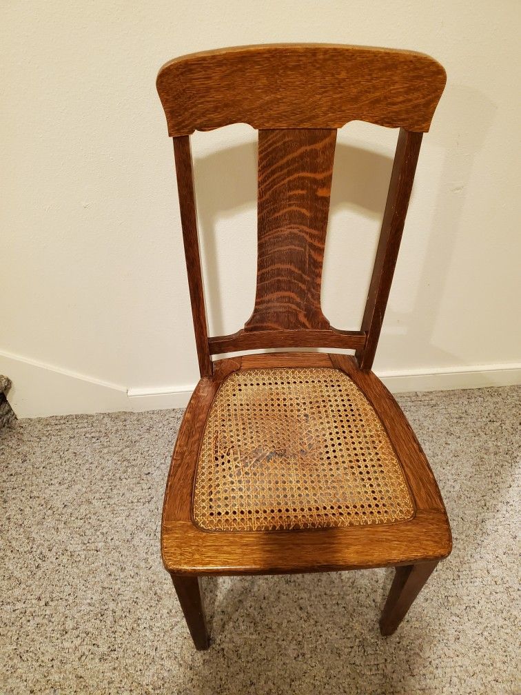 Vintage Solid Wood Chair With Worn Out Wicker Seat : See My Post Of Matching Rocker