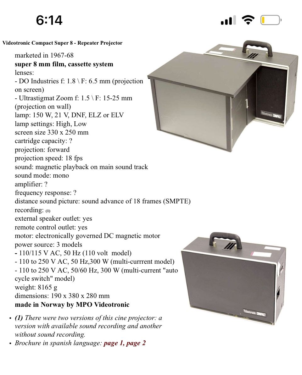 Videotronic compact super 8 Projector 