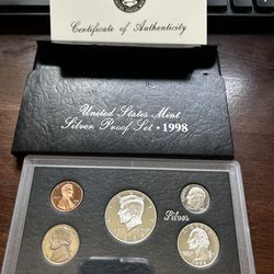 1998 US MINT SILVER PROOF SET BOX & COA