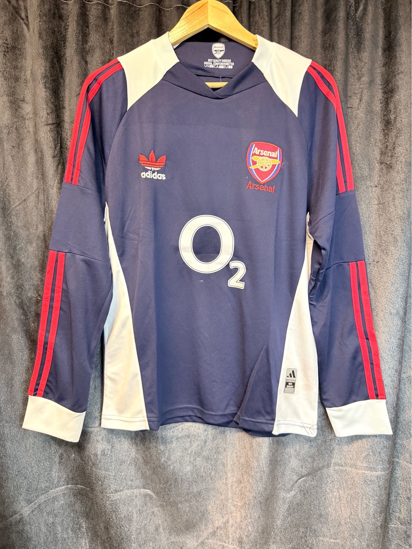 Adidas Soccer Jersey Long Sleeve Navy Red O2 Arsenal Style Football ...