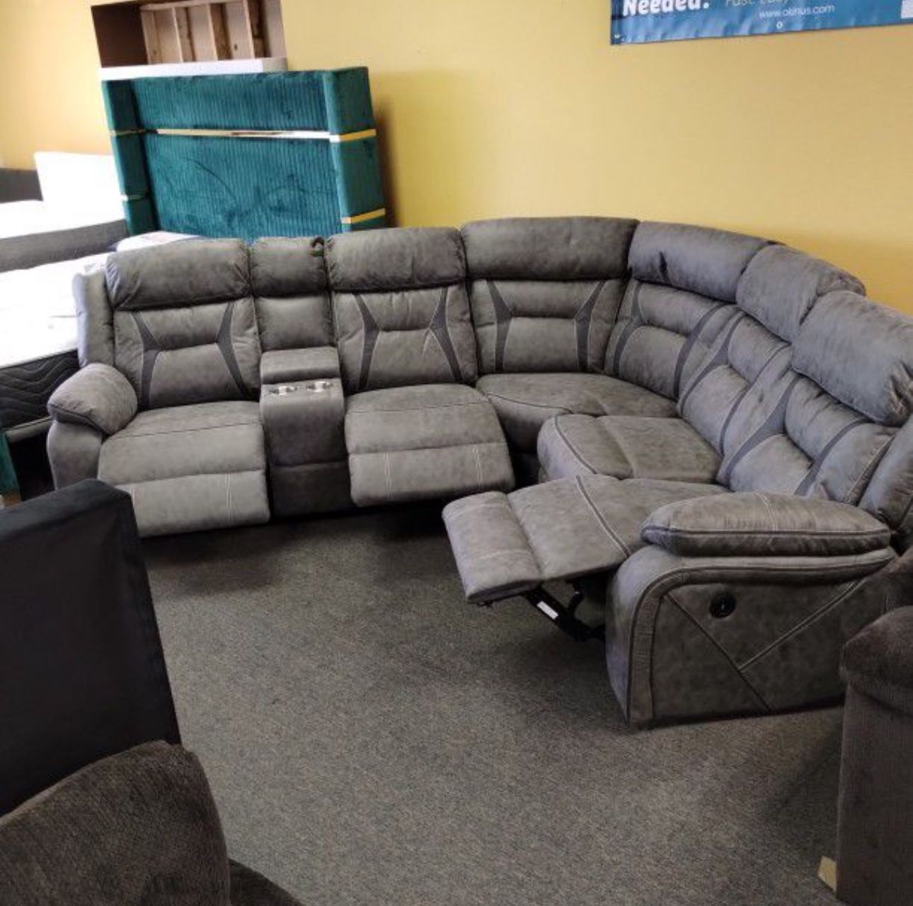 New liberty, gray power reclining sectional with power outlet, including free delivery