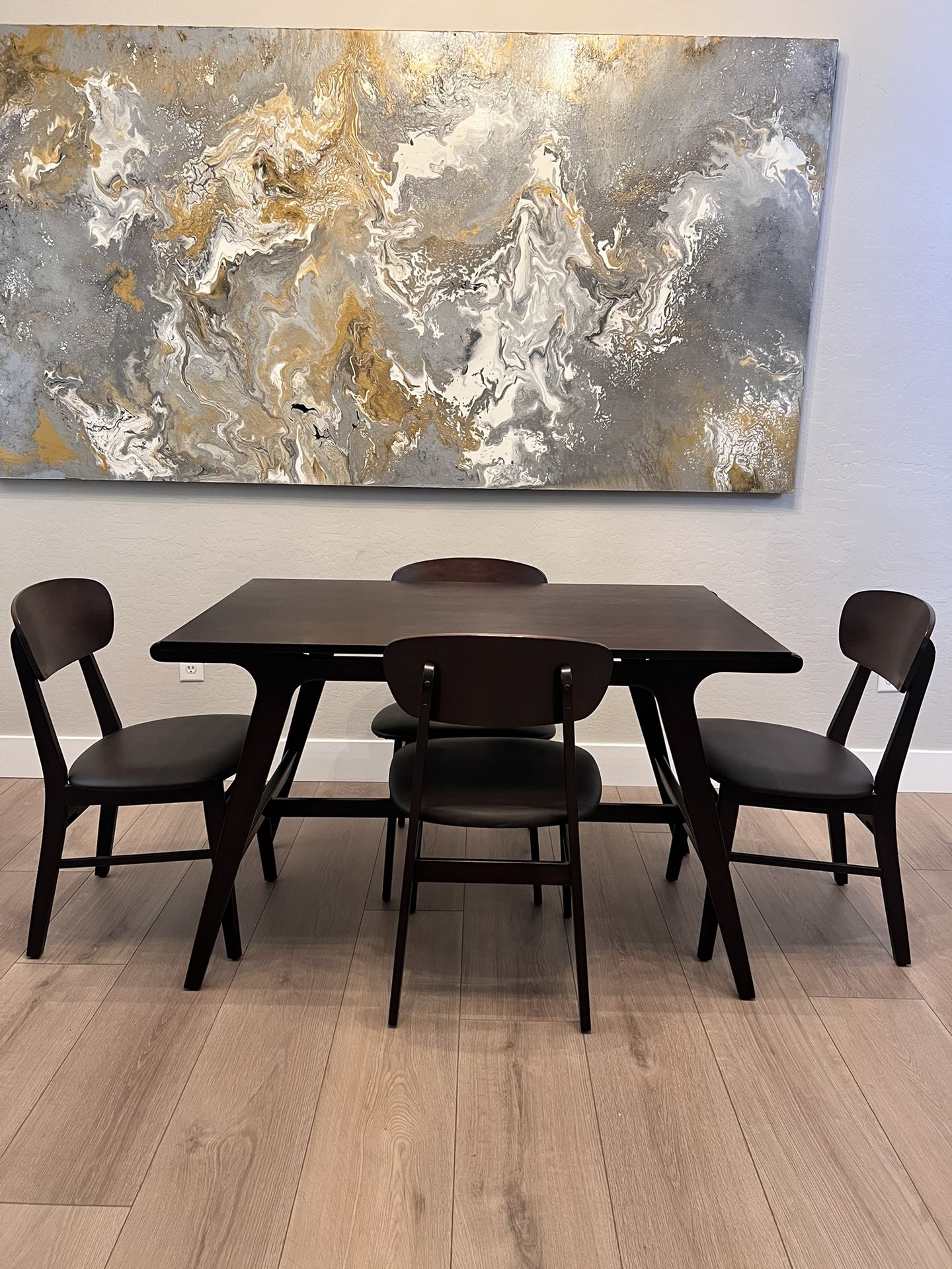 Modern 5 Piece Solid Wood Mid-Century Dining Table w/ 4 Chairs