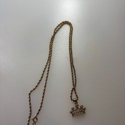 gold rope chain with crown pendent  10k Gold