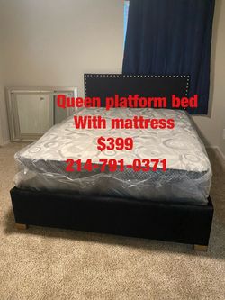 Queen platform bed with mattress