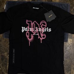 Palm Angels Miami Sprayed Logo T-Shirt - Grey/Red (Size M)
