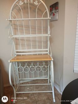 White Metal Baker's Rack with Wine Storage