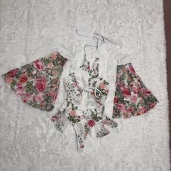 New Xs white embroidered floral bodysuit top festival outfit boho flower rave