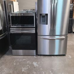 Refrigerator Samsung (2021) French Door , Stove Electric And Microwave In Stainless Steel Combo Delevery 
