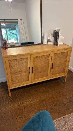 Wood and Cane Sideboard Cabinet