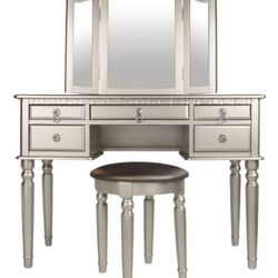 Gold Color Vanity Set With Stool & Mirror 