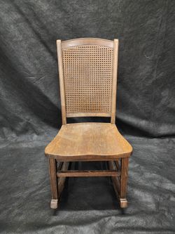 Antique Wood Sewing Rocker – Woven Cane Back – Late 1800s/Early 1900s