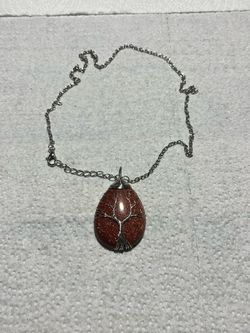 Natural Tree Life Sandstone Aventurine Jewelry TearDrop Pendant Necklace Reiki