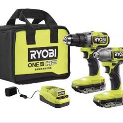 ONE+ HP Kit combinado inalámbrico sin escobillas de 18 V con taladro de 1/2 pulgada, destornillador de impacto de 1/4 pulgadas (2) baterías de 2.0 Ah,