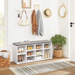 Shoe Bench with Cushion, Storage Bench with Padded Seat