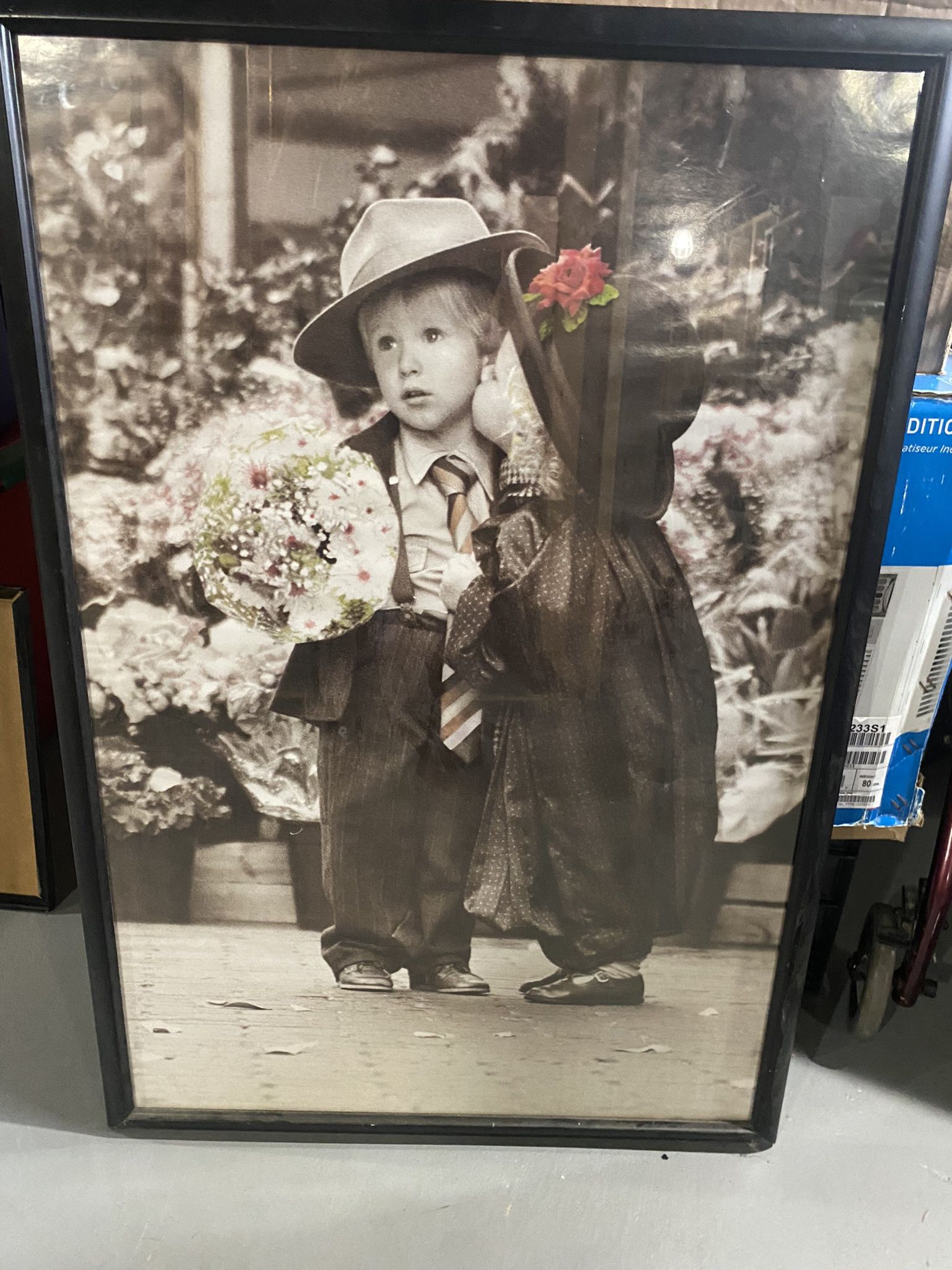 Boy And Girl  Photo Black And Grey With Flowers Accented 