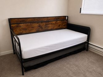 Industrial Metal Daybed with Pop-Up Trundle and Charging Station with mattresses included