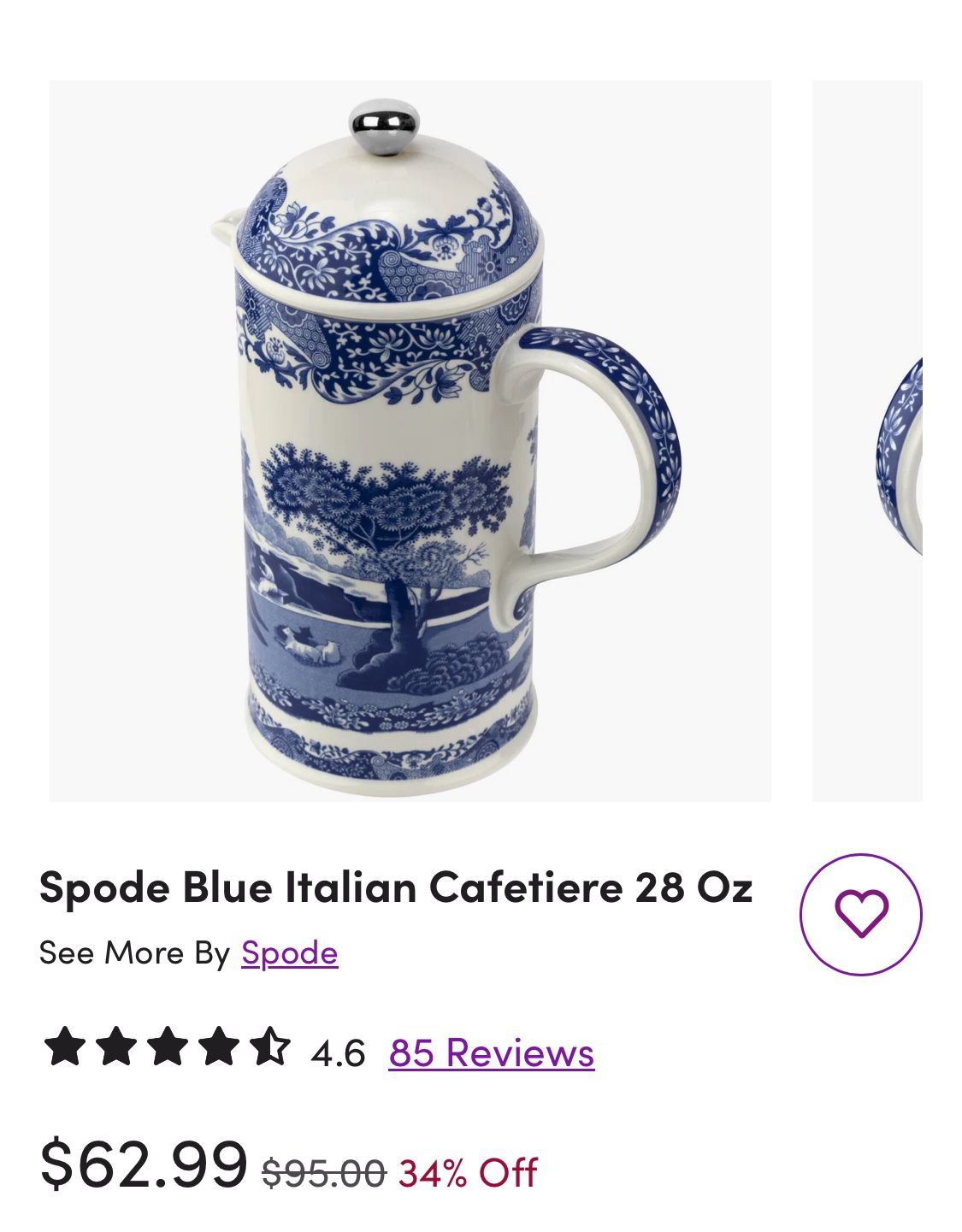 Spode Blue Italian 28 Oz Cafetiere (French Press)