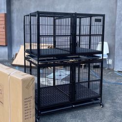 New! 43” Large Heavy Duty 2-Tier Dog Cage , With Removable Center Divider , Foldable No Tools Required 