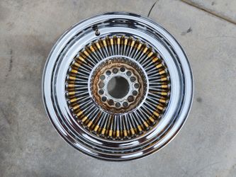 Single 15" Chrome & Gold Wire Spoke Wheel 5 Lug 15x7" Rim