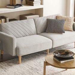 mopio 76.8" Futon Sofa Bed, Small Couch, Sleeper, Loveseat, Mid Century Modern Futon Couch, Sofa Cama, Couches for Living Room (Light Gray Fabric) 