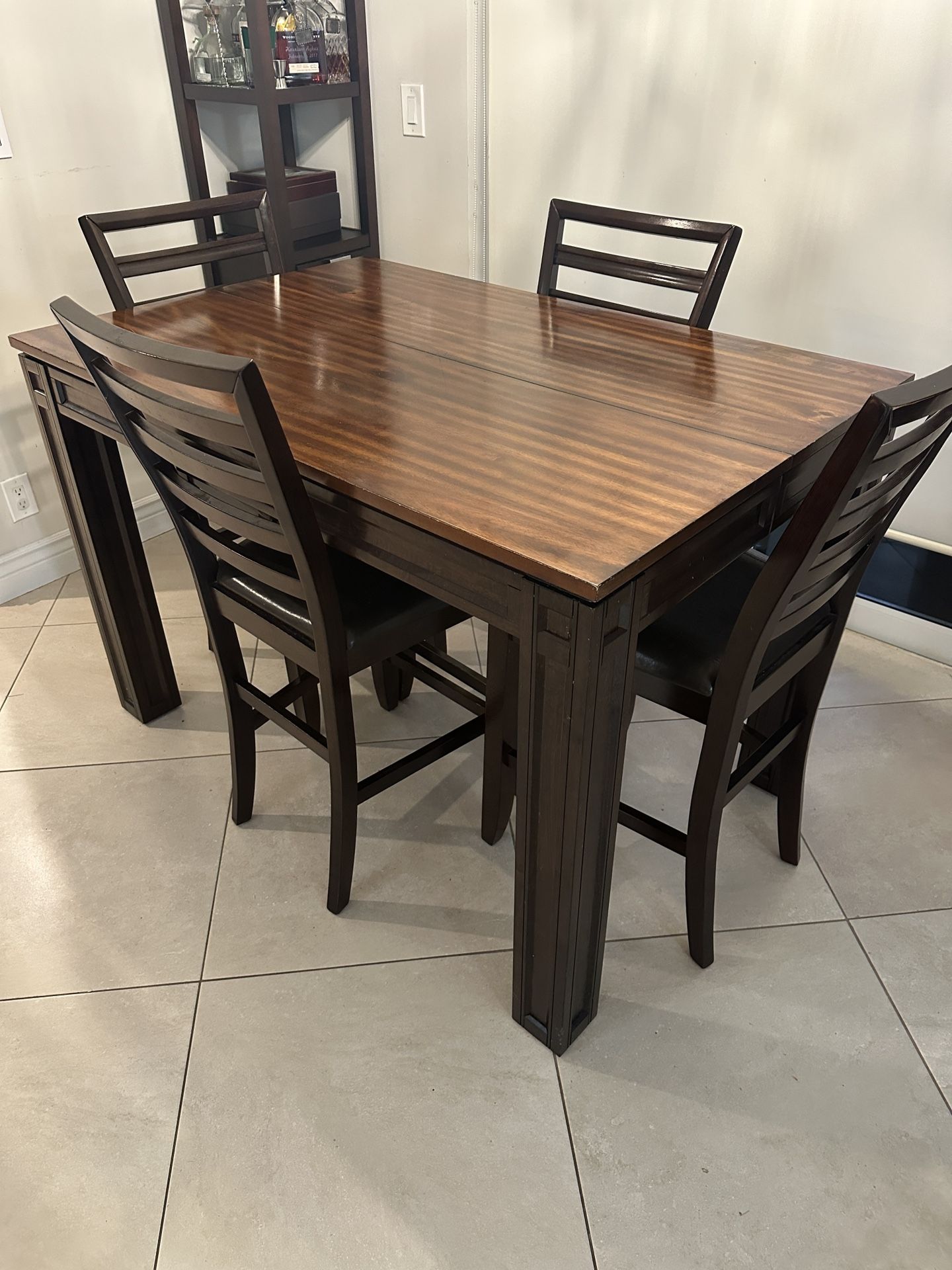 Wooden Dining Room Table With Built In Leaf