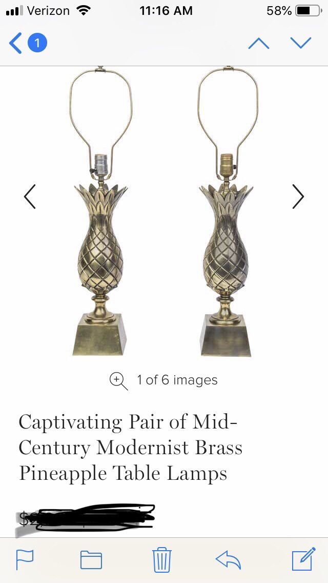 Vintage brass pineapple lamps