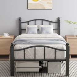 Twin Size Metal Platform Bed with Headboard and Footboard     