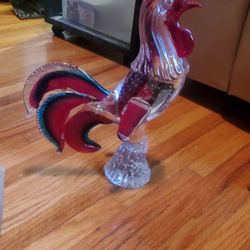 Vintage 13 Inch Glass Murano Style Rooster Figurine